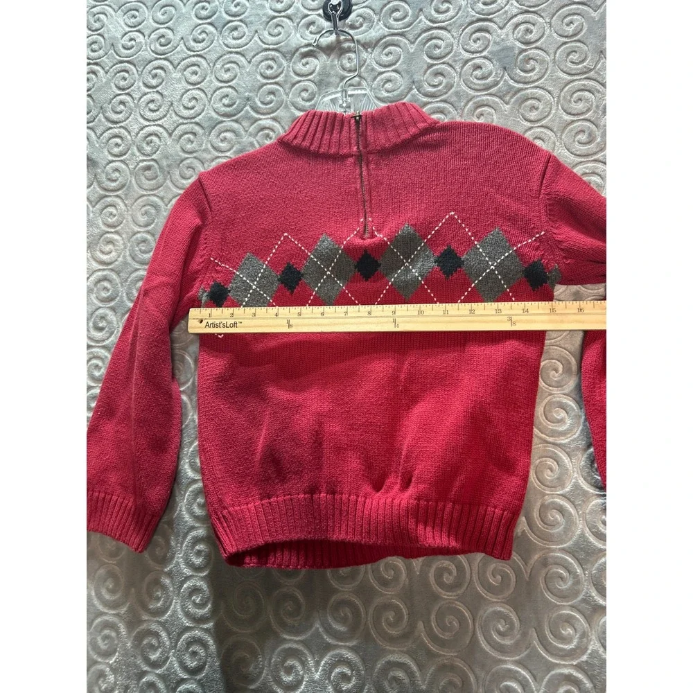 Gymboree Kids Red Argyle‎ Quarter Zip Sweater Size 6 Cotton